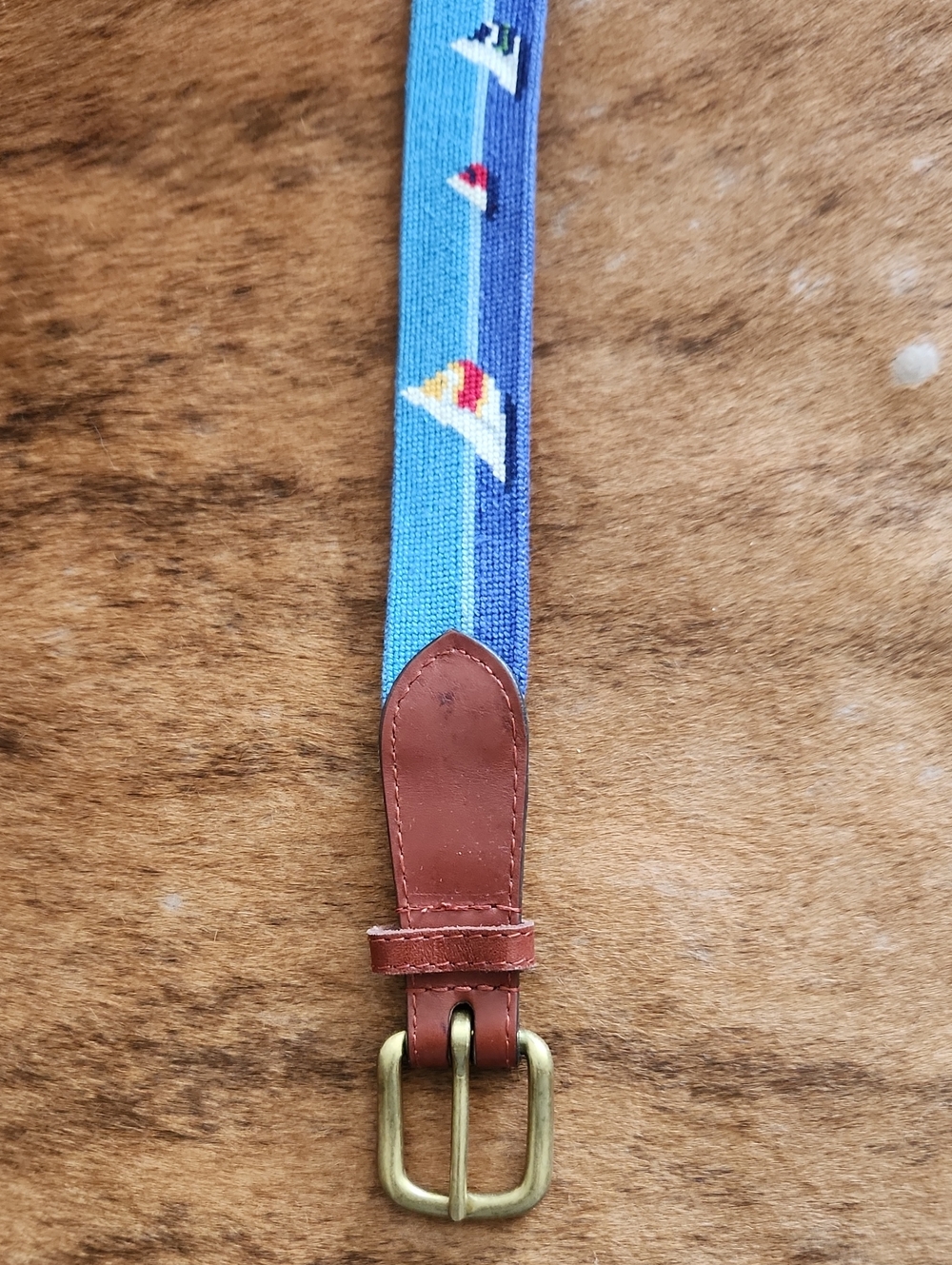 Smathers & Branson Sailboat Belt Size 42 Made In USA Hand Stitched